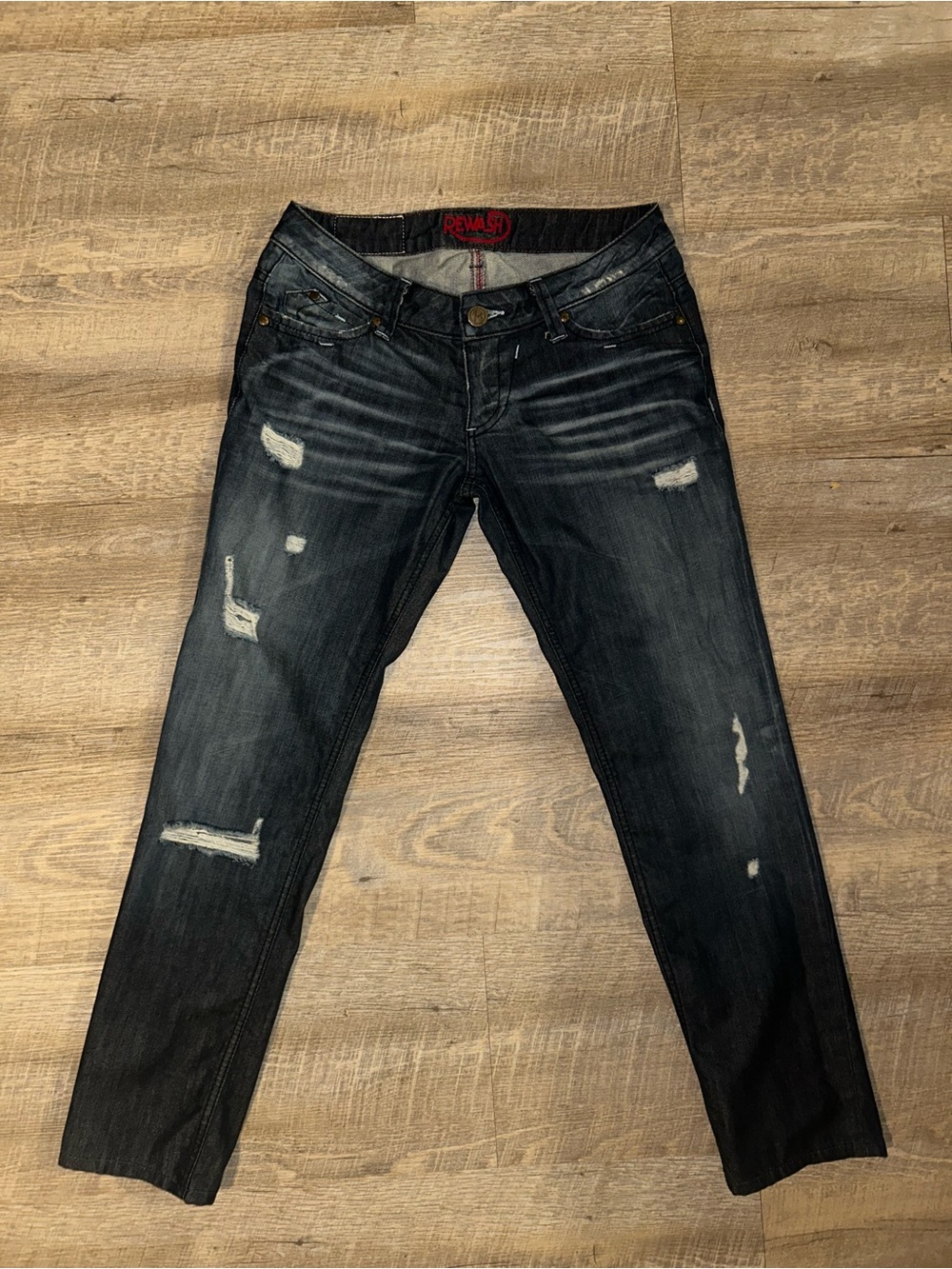 Rewash Women’s Distressed  Jeans Size 28 Faded Dark Wash Ripped Y2K Made in USA